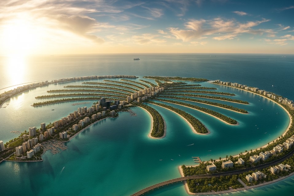 realistic arial view of palm jebel ali